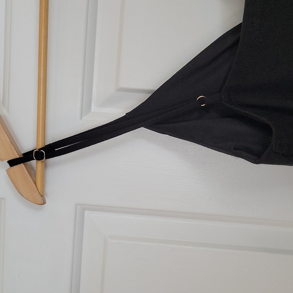 Stretchy Black Slim bodycon fitted Cocktail Dress w Gold Zipper Large - Picture 8 of 16